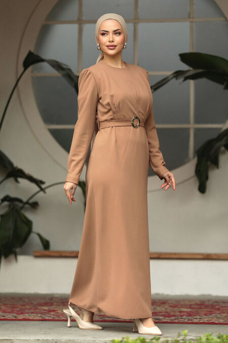  Modest Biscuit Long Dress 636BS - NEVA STYLE