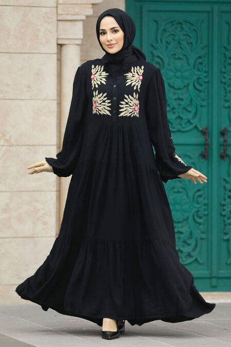  Modest Black Abaya Dress 10148S - NEVA STYLE