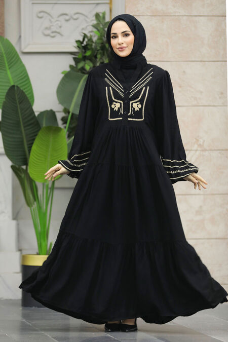  Modest Black Abaya Dress 41007S - NEVA STYLE