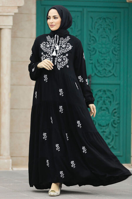  Modest Black Abaya Dress 41110S - NEVA STYLE