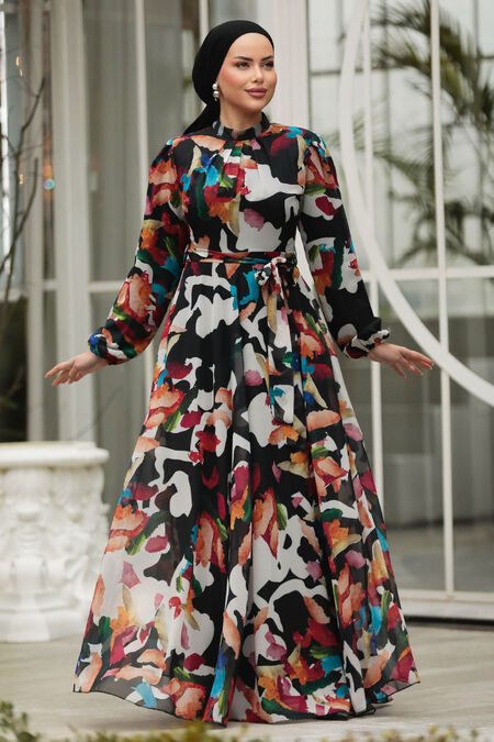  Modest Black Chiffon Maxi Dress 30059S - NEVA STYLE