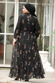  Modest Black Floral Dress 33087S - 4