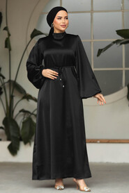 Neva Style - Modest Black Long Satin Dress 30371S - 2