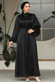 Neva Style - Modest Black Long Satin Dress 30371S - 1