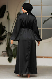 Neva Style - Modest Black Long Satin Dress 30371S - 3