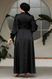 Neva Style - Modest Black Satin Dress 5931S - 5