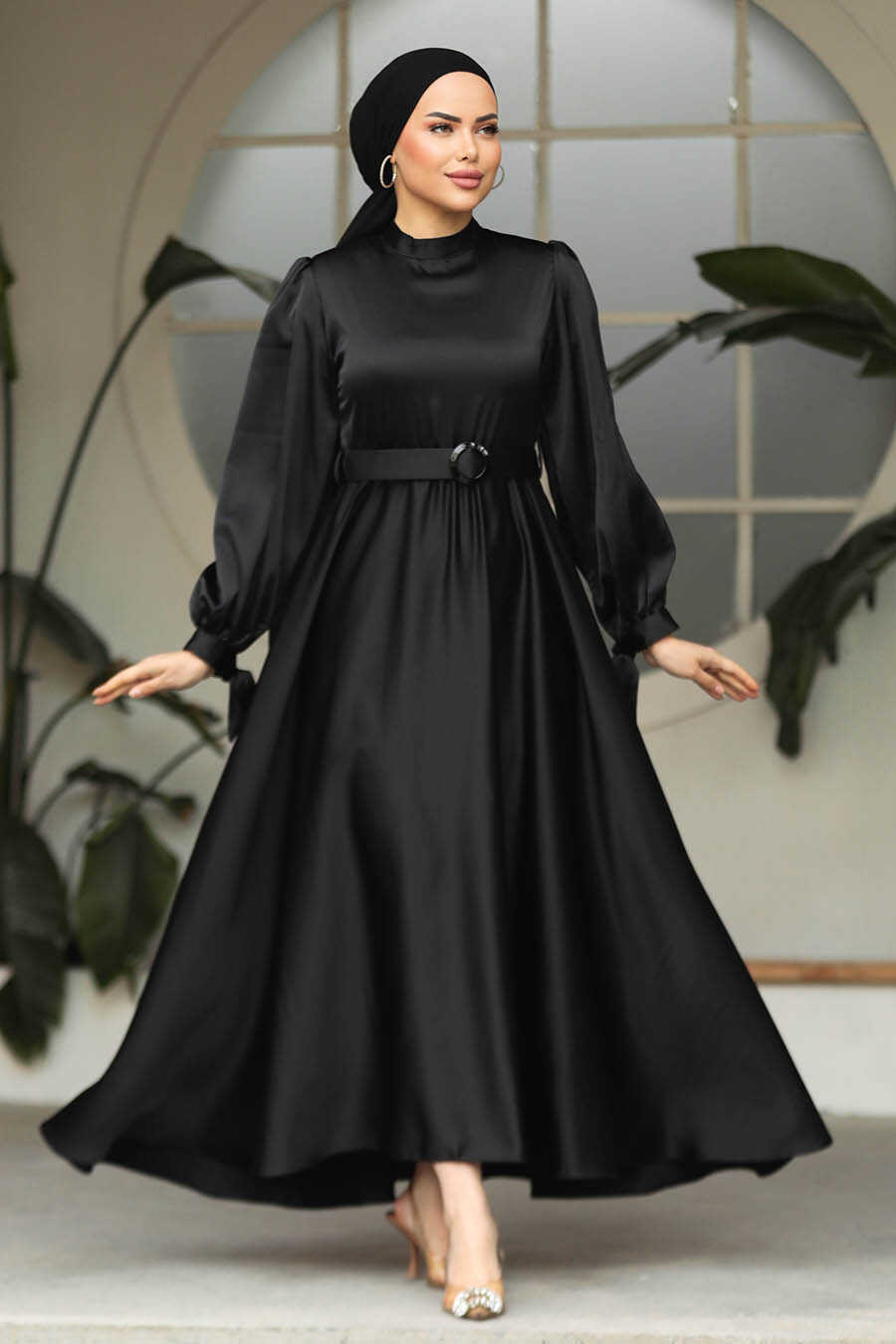 Neva Style Modest Black Satin Dress 5931S Neva style