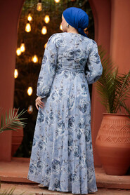  Modest Blue Long Floral Dress 33077M - 4