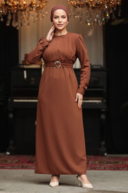  Modest Brown Long Dress 636KH - 1