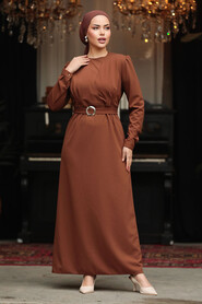  Modest Brown Long Dress 636KH - 2