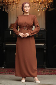  Modest Brown Long Dress 636KH - 3