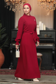  Modest Claret Red Long Dress 30013BR - 1