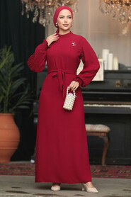  Modest Claret Red Long Dress 30013BR - 2