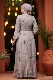  Modest Dark Beige Floral Dress 33087KBEJ - 5