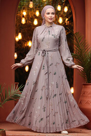  Modest Dark Beige Floral Dress 33087KBEJ - 2