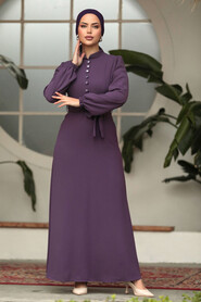  Modest Dark Lila Long Dress 57453KLILA - 1