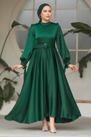 Neva Style - Modest Emerald Green Satin Dress 5931ZY - 1