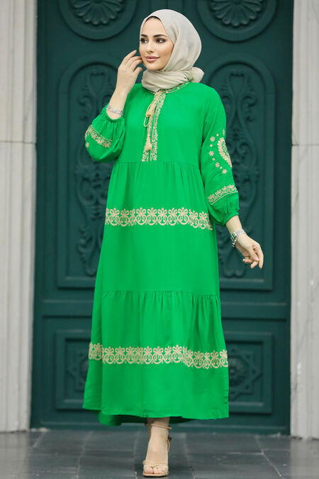  Modest Green Abaya Dress 11127Y - NEVA STYLE