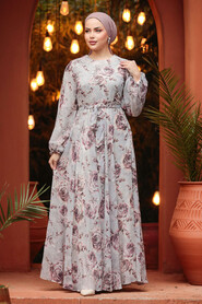  Modest Grey Long Floral Dress 33077GR - 3