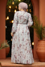  Modest Grey Long Floral Dress 33077GR - 4