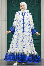  Modest İndigo Blue Long Dress 10180IM - 1