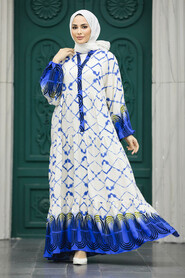  Modest İndigo Blue Long Dress 10180IM - 2