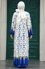  Modest İndigo Blue Long Dress 10180IM - 3
