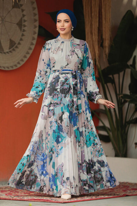  Modest İndigo Blue Maxi Dress 30066IM - NEVA STYLE