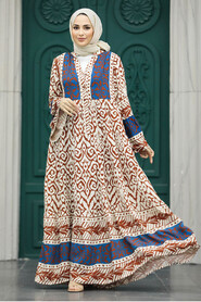  Modest İndigo Blue Tie Dye Dress 10215IM - 2