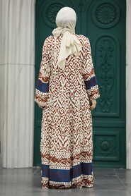  Modest İndigo Blue Tie Dye Dress 10215IM - 4
