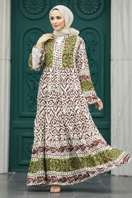  Modest Khaki Tie Dye Dress 10215HK - 1