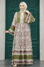 Modest Khaki Tie Dye Dress 10215HK - 3