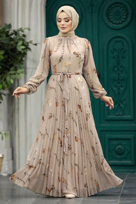  Modest Mink Floral Dress 33087V - NEVA STYLE