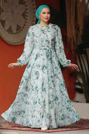  Modest Mint Long Floral Dress 33077MINT - 1