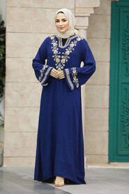  Modest Navy Blue Abaya Dress 10109L - 1