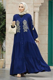  Modest Navy Blue Abaya Dress 10186L - 1