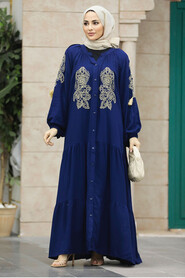  Modest Navy Blue Abaya Dress 10186L - 2