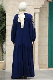 Modest Navy Blue Abaya Dress 10186L - 3