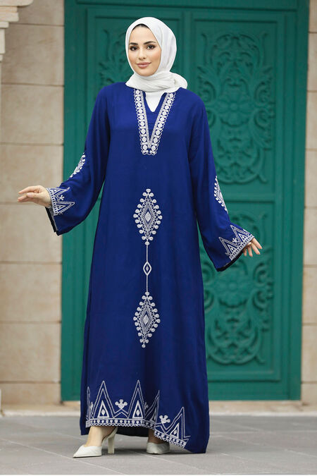  Modest Navy Blue Abaya Dress 40026L - NEVA STYLE
