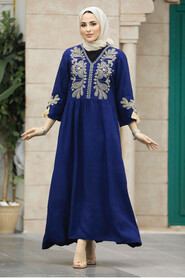  Modest Navy Blue Abaya Dress 40104L - 1