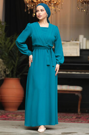 Neva Style - Modest Petrol Green Maxi Dress 30002PY - 1
