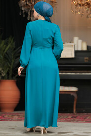 Neva Style - Modest Petrol Green Maxi Dress 30002PY - 3