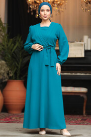 Neva Style - Modest Petrol Green Maxi Dress 30002PY - 2
