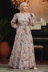  Modest Powder Pink Long Floral Dress 33077PD - 2