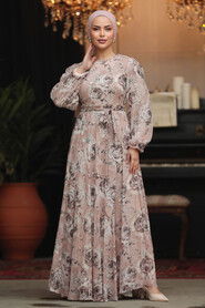  Modest Powder Pink Long Floral Dress 33077PD - 3