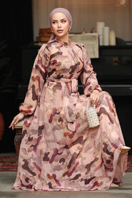  Modest Salmon Pink Chiffon Maxi Dress 30059SMN - 2