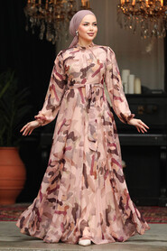  Modest Salmon Pink Chiffon Maxi Dress 30059SMN - 3