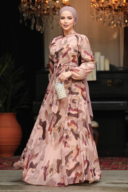  Modest Salmon Pink Chiffon Maxi Dress 30059SMN - 5