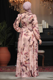  Modest Salmon Pink Chiffon Maxi Dress 30059SMN - 6