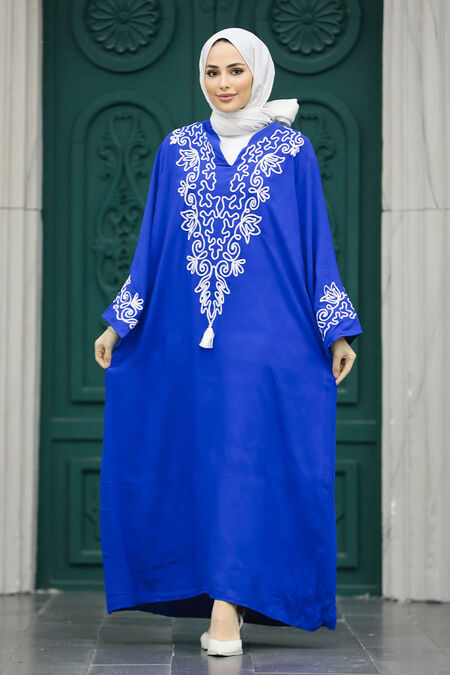  Modest Sax Blue Abaya Dress 10129SX - NEVA STYLE